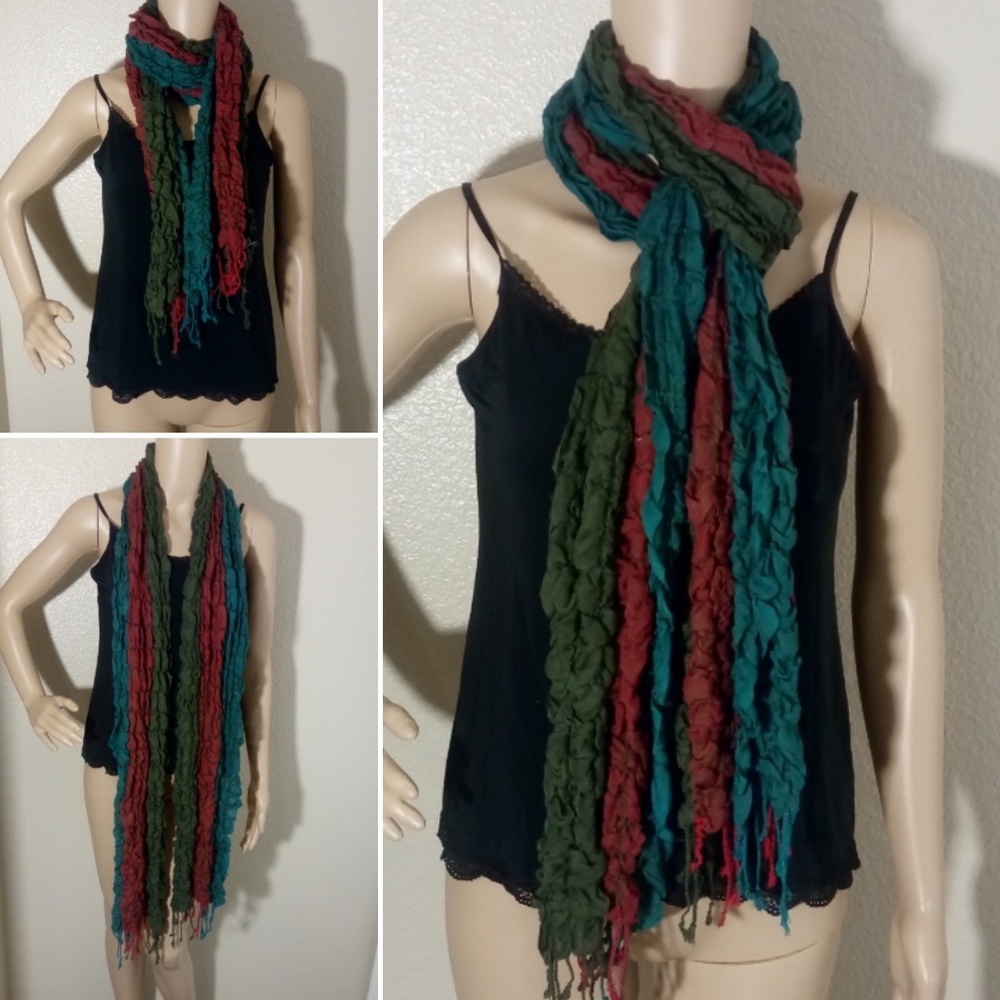 Tri-color Puff Popcorn Knit Scarf